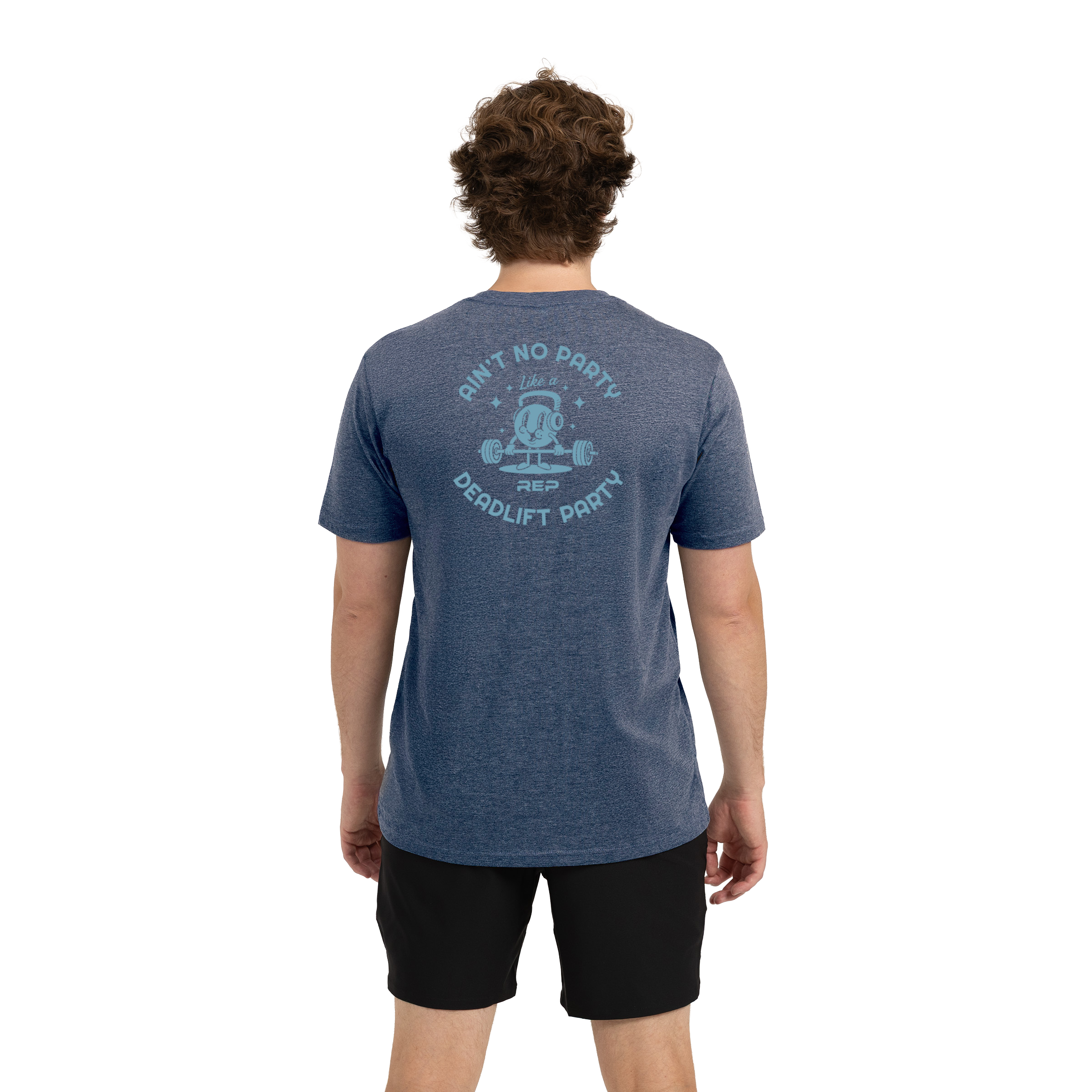 Deadlift Party Tri-Blend Crew T-Shirt - Heather Navy/Blue / X-Small